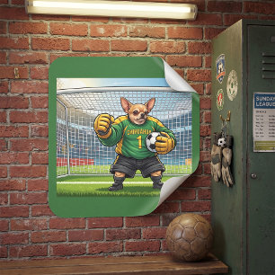 Pegatina Cuadrada Perro Chihuahua Divertido Portero de Fútbol