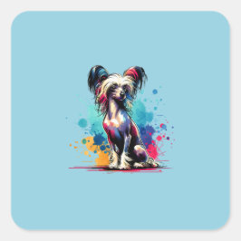 Pegatina Cuadrada Perro chino en reposo