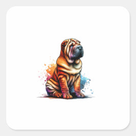Pegatina Cuadrada Perro chino Shar Pei