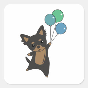 Pegatina Cuadrada Perro Chiwawa vuela Con Globos