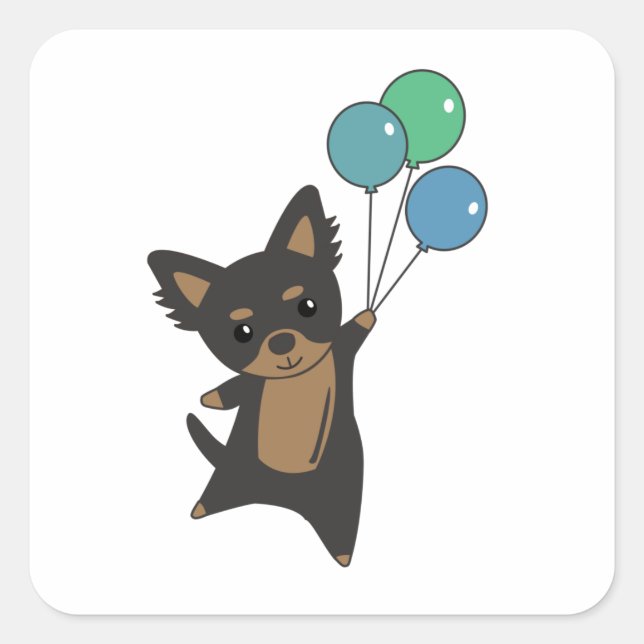 Pegatina Cuadrada Perro Chiwawa vuela Con Globos (Anverso)