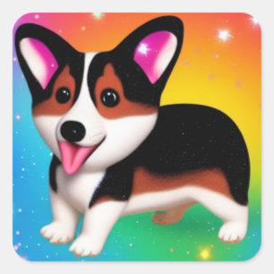 Pegatina Cuadrada Perro cómico Corgi Puppy
