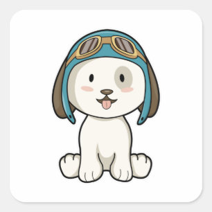 Pegatina Cuadrada Perro como aviador con Gorra y lentes