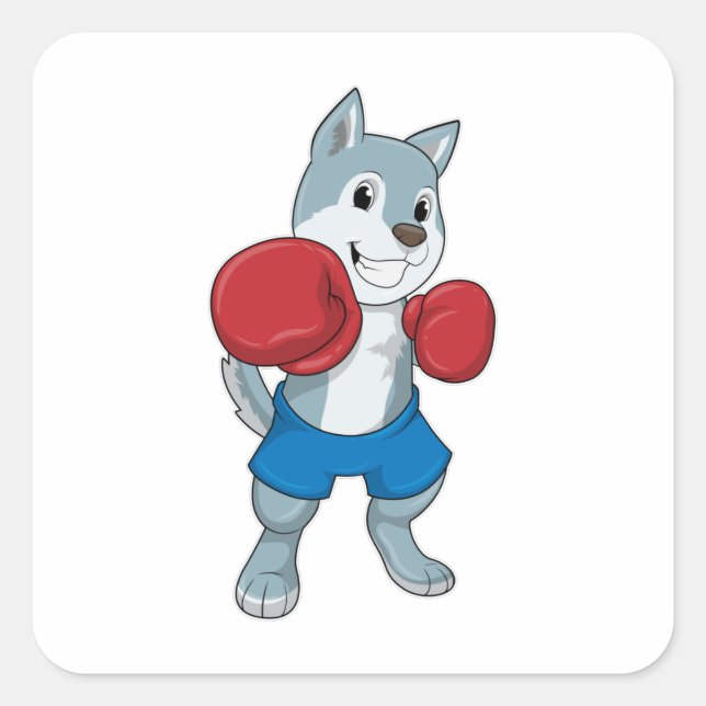 Pegatina Cuadrada Perro como boxeador con guantes de boxeo (Anverso)