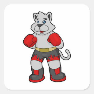 Pegatina Cuadrada Perro como boxeador con guantes de boxeo