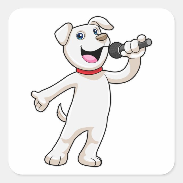 Pegatina Cuadrada Perro como cantante con micrófono (Anverso)