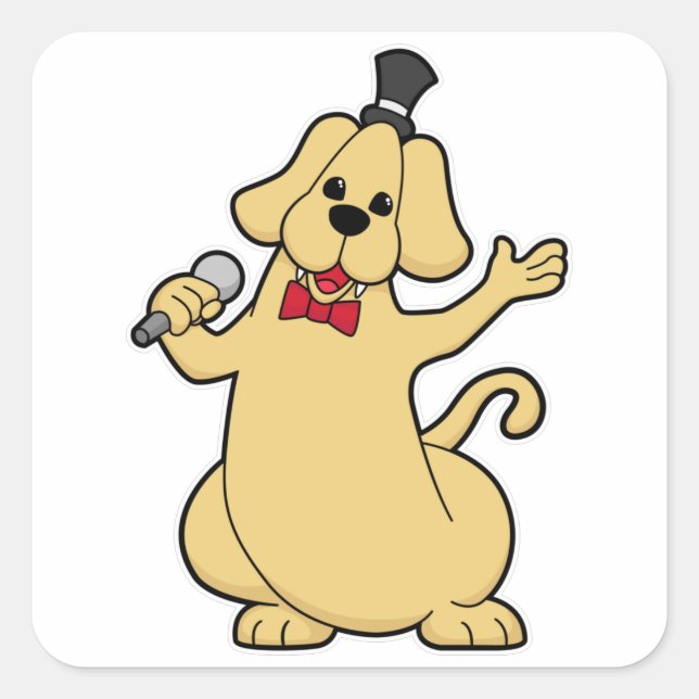 Pegatina Cuadrada Perro como cantante con micrófono (Anverso)