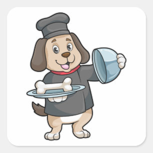 Pegatina Cuadrada Perro como chef con Plata y Huesos