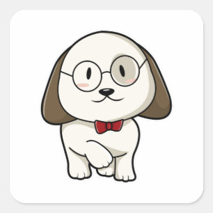 Pegatina Cuadrada Perro como crema con azulejos y lentes