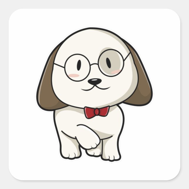 Pegatina Cuadrada Perro como crema con azulejos y lentes (Anverso)