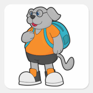 Pegatina Cuadrada Perro como excursionista con mochila
