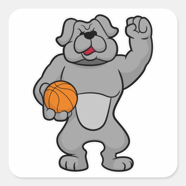 Pegatina Cuadrada Perro como jugador de baloncesto con baloncesto (Anverso)