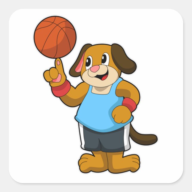 Pegatina Cuadrada Perro como jugador de baloncesto con baloncesto (Anverso)