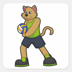 Pegatina Cuadrada Perro como jugador de voleibol con voleibol