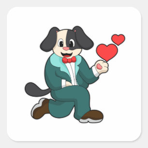 Pegatina Cuadrada Perro como maduro con traje y corbata