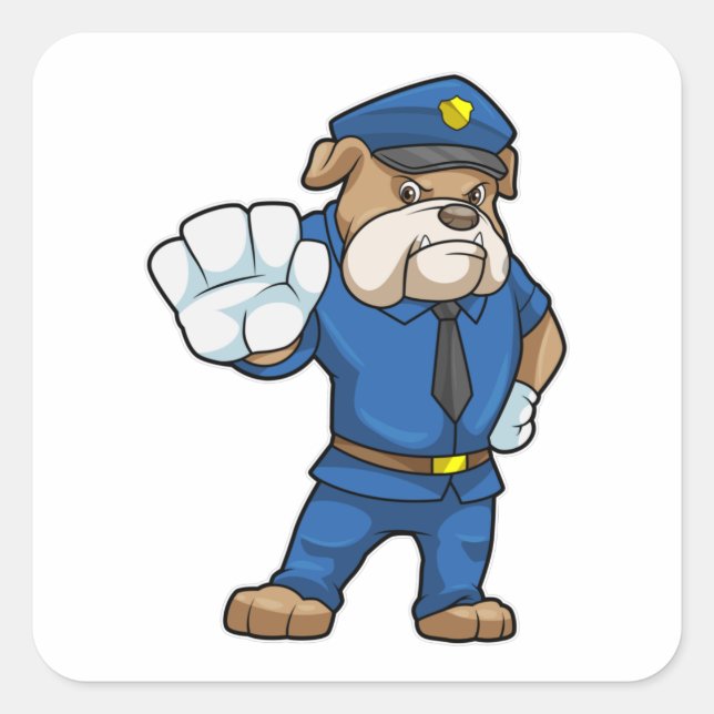 Pegatina Cuadrada Perro como oficial de policía con uniforme policia (Anverso)