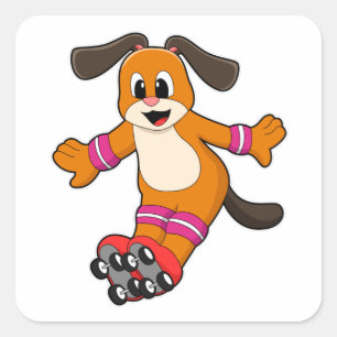 Pegatina Cuadrada Perro como patinador con patines en línea