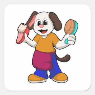 Pegatina Cuadrada Perro como peluquero con Razor