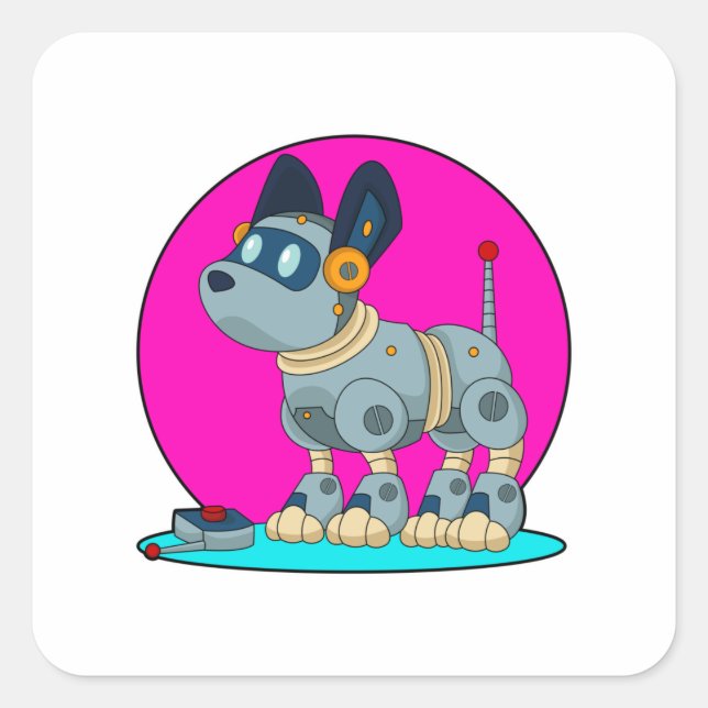Pegatina Cuadrada Perro como robot (Anverso)