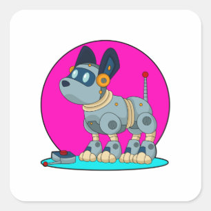Pegatina Cuadrada Perro como robot