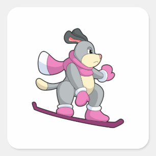Pegatina Cuadrada Perro como snowboard con Sonowboard