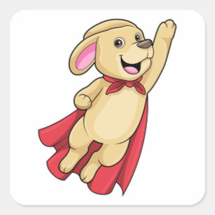 Pegatina Cuadrada Perro como Superhéroe con Capa