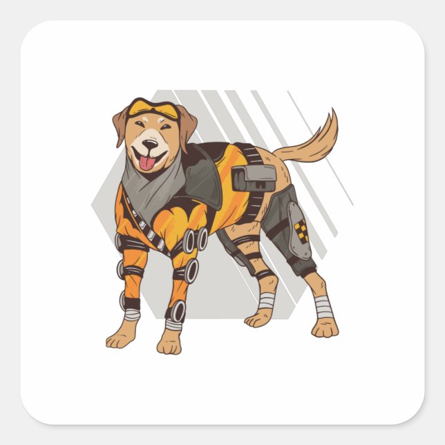Pegatina Cuadrada Perro con armadura, perro robot, perro ciberperro (Anverso)