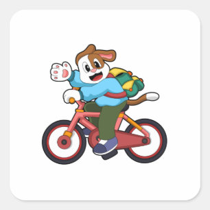 Pegatina Cuadrada Perro con bicicleta