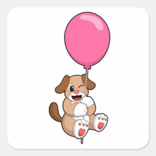 Pegatina Cuadrada Perro con globo
