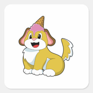 Pegatina Cuadrada Perro con helado Waffle