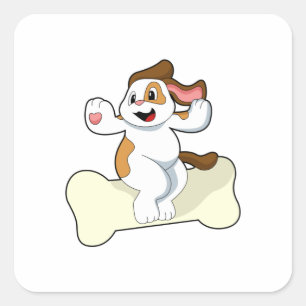 Pegatina Cuadrada Perro con hueso