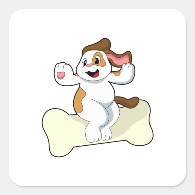 Pegatina Cuadrada Perro con hueso (Anverso)
