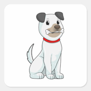 Pegatina Cuadrada Perro con hueso
