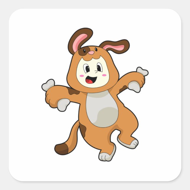 Pegatina Cuadrada Perro con hueso como conejo (Anverso)