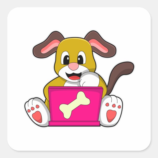 Pegatina Cuadrada Perro con portátil (Anverso)