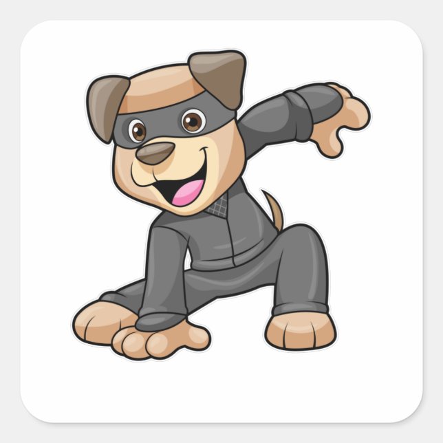 Pegatina Cuadrada Perro con traje Ninja (Anverso)