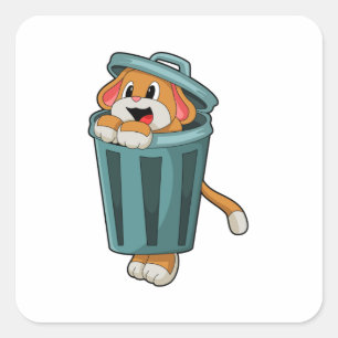 Pegatina Cuadrada Perro con Trashcan