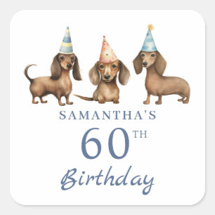Pegatina Cuadrada Perro Dachshund 60 cumpleaños