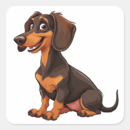 Pegatina Cuadrada Perro Dachshund de Dibujos Animados Adorable