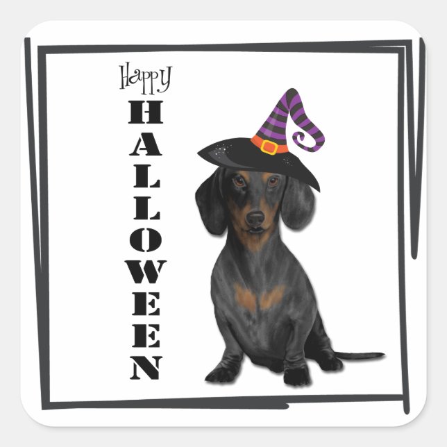 Pegatina Cuadrada Perro Dachshund de Halloween (Anverso)