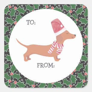Pegatina Cuadrada Perro Dachshund Navidad