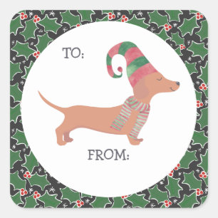 Pegatina Cuadrada Perro Dachshund Navidad