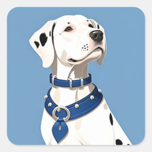 Pegatina Cuadrada Perro dálmata con collar azul