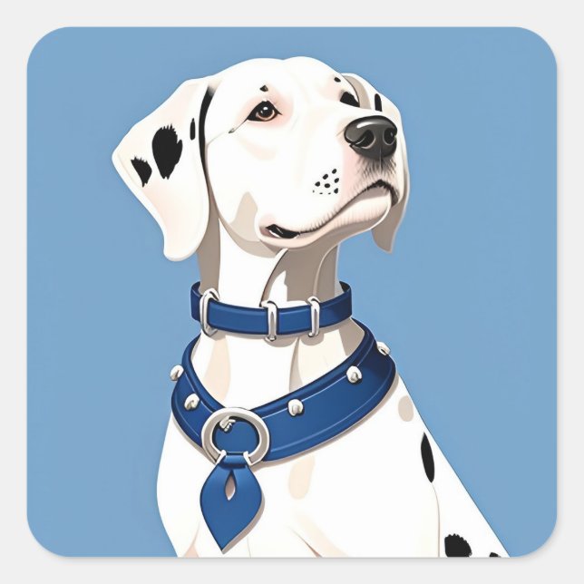 Pegatina Cuadrada Perro dálmata con collar azul (Anverso)