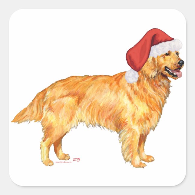 Pegatina Cuadrada Perro de Agua Retriever Navidad (Anverso)