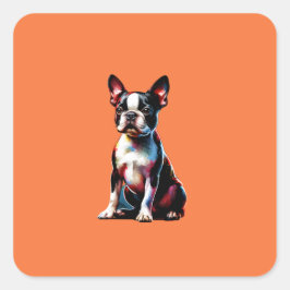 Pegatina Cuadrada Perro de Boston Terrier