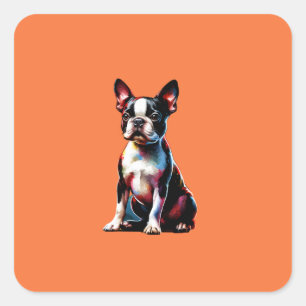 Pegatina Cuadrada Perro de Boston Terrier