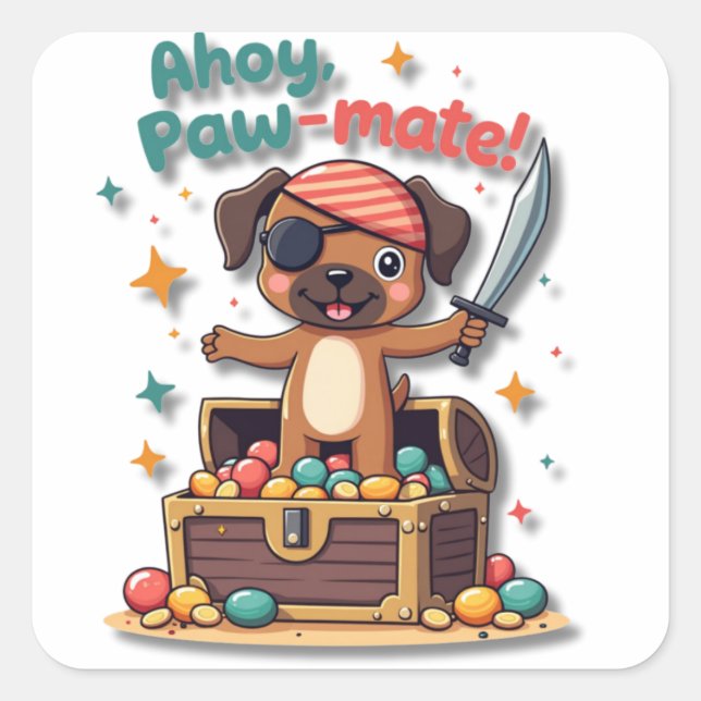 Pegatina Cuadrada Perro de boxeador pirata de Kawaii (Anverso)
