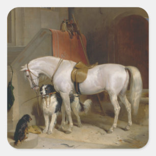 Pegatina Cuadrada Perro de caballo Favoritos pintando arte Paisaje d