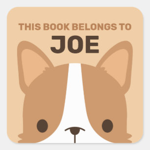 Pegatina Cuadrada Perro de Corgi con nombre personalizado
